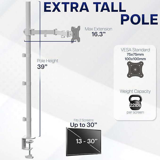 VIVO Extra Tall Single Monitor Desk Mount Stand - Image 6