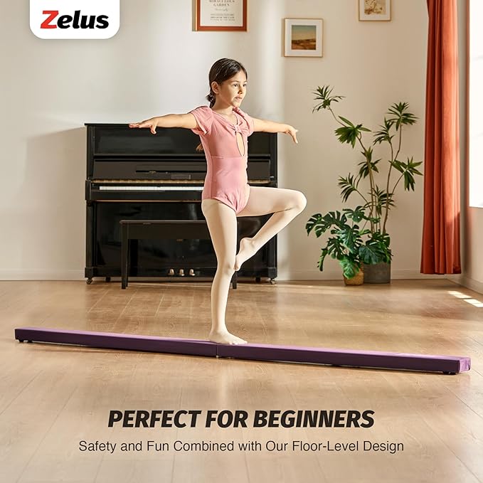 ZELUS 8' Folding Gymnastics Balance Beam, Floor Balance Beam w/Carry Handles - Image 2