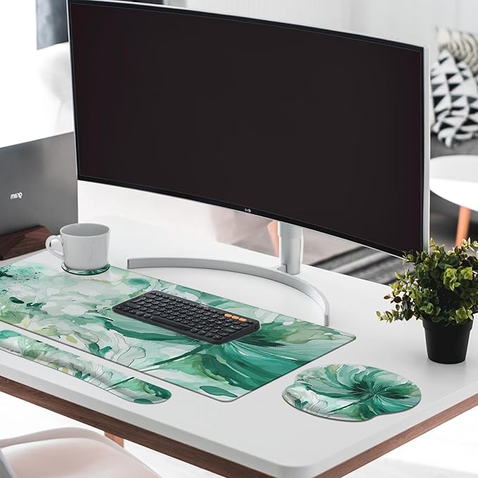 Britimes Colorful Floral Keyboard Mouse Pad Set Flower Green Summer 4in1 Large - Image 3
