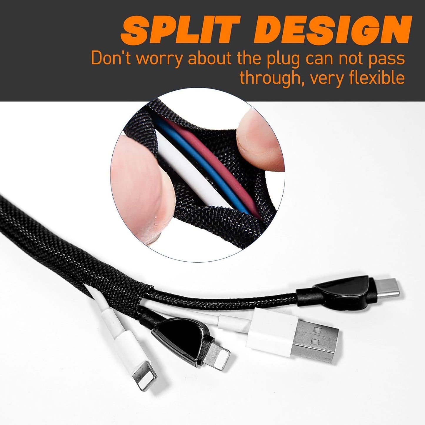 Split Braided Sleeve Cable Management Wire Loom Cord Covers for High-Temperature Automotive Harness and Home Cable Management, 18ft - 1/2 inch Self-Wrapping Tubing Cord Protector
