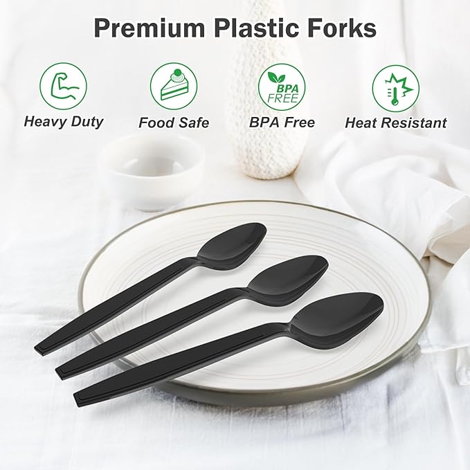 Dealusy 360 Count Black Plastic Spoons Disposable, Heat Resistant, Solid and - Image 4