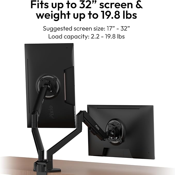 Pixio PS1D Wave Black Dual Monitor Arm Stand Desk Mount - Image 2