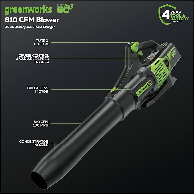 Greenworks 60V Cordless Leaf Blower, High Power, Lightweight & Quiet Operation - Image 2