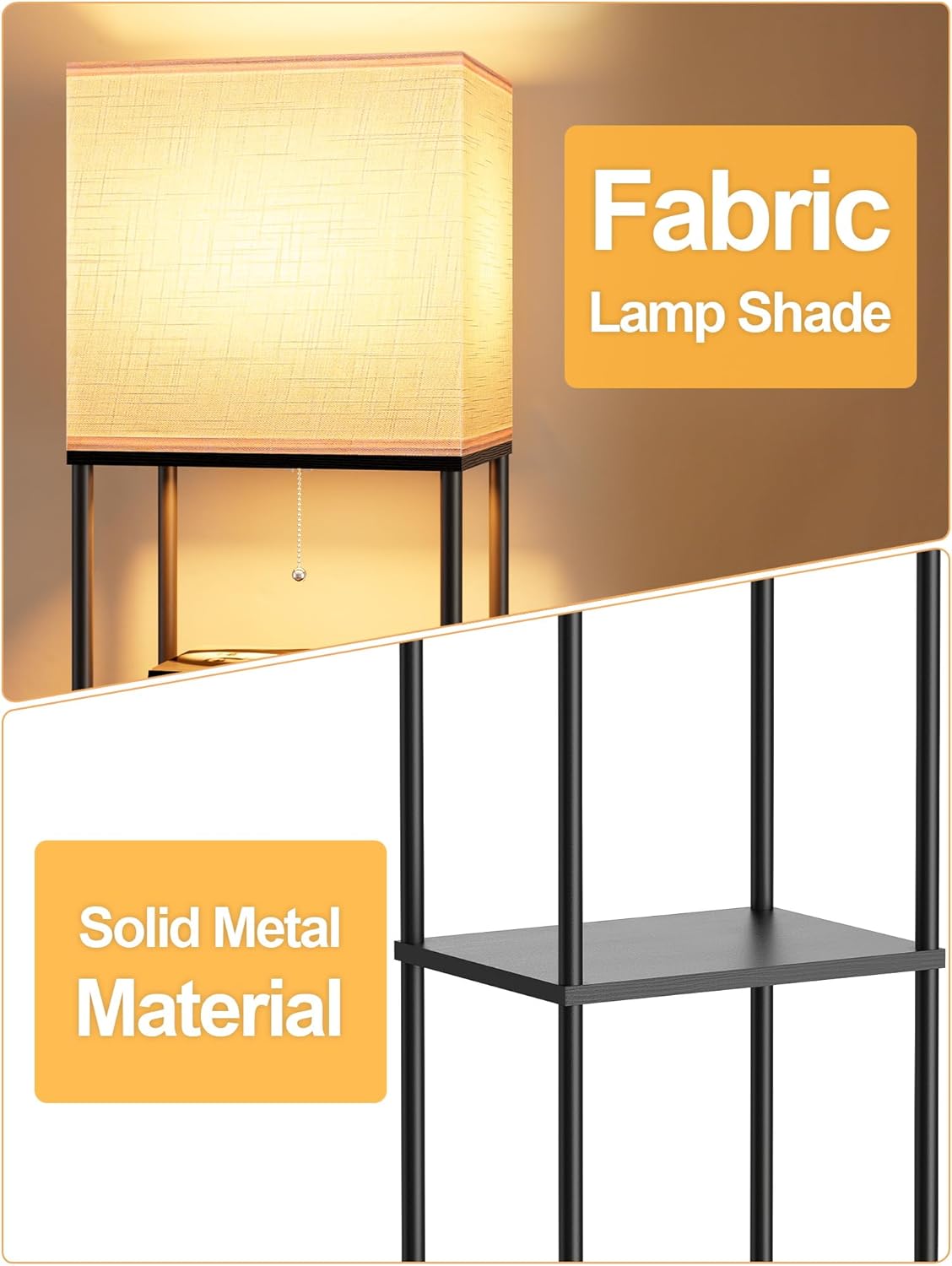 Large Floor Lamp with Shelves, 5-Tier Tall Floor lamp with for Living Room, Shelf Floor Lamp with 3 CCT LED Bulb, Corner Display Standing Column Lamp, Etagere Organizer Tower Nightstand for Bedroom