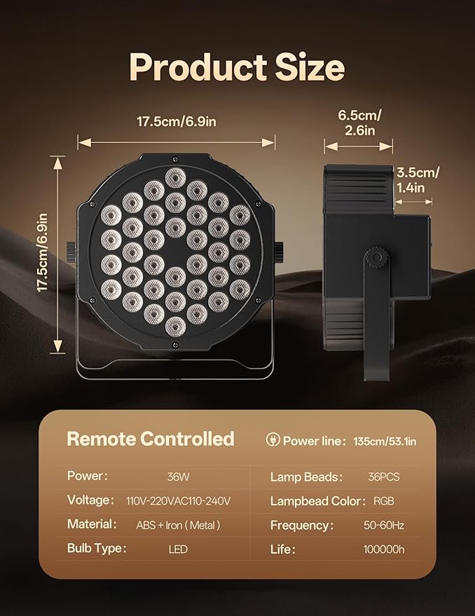 JAJALUYA LED Par Lights 36 LED Stage Lights 7 Modes RGB DJ Lights - Image 8