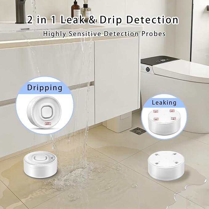 100dB Loud Wireless Water Leak Detector, WiFi Water Leak Sensor - Image 2