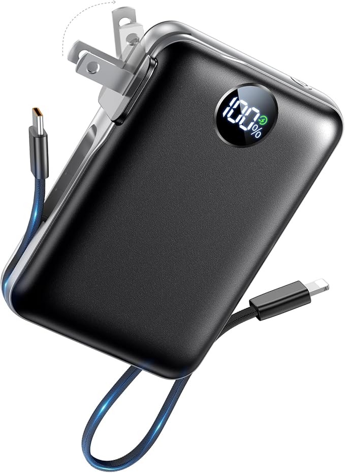 Portable Charger with Built in Cables & Wall Plug, 10000mAh Power Bank by Unknown