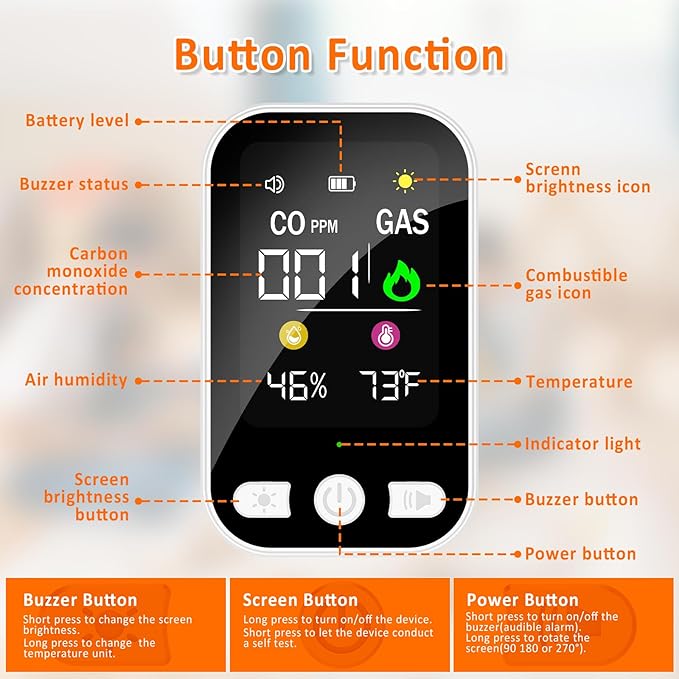 4-in-1 Upgraded Natural Gas Leak Detector, CO & Gas Detector - Image 6