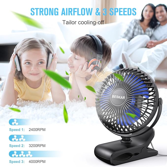 BESKAR USB Clip on Fan, Portable Small Fan - Image 8