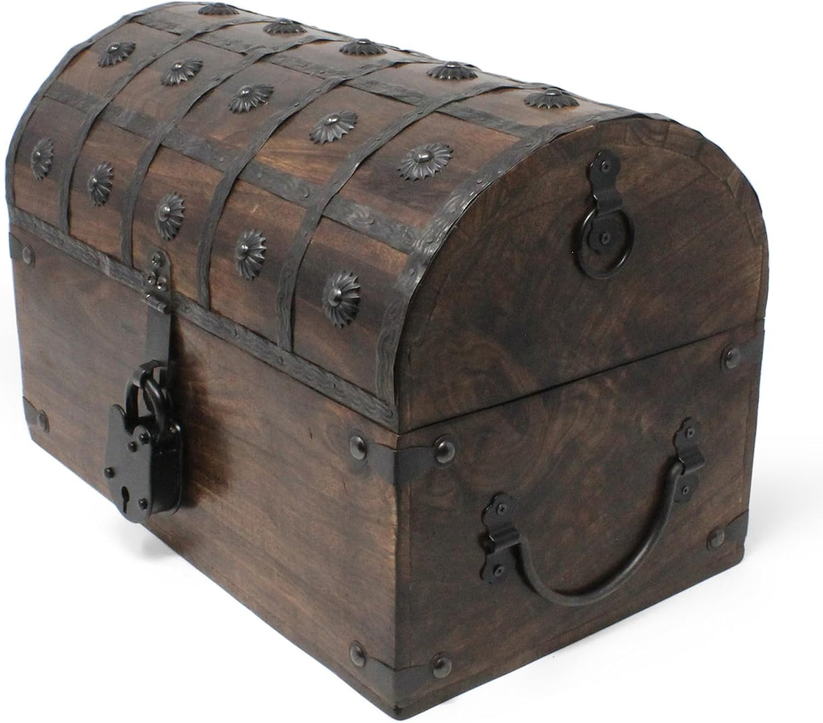 nautical cove wooden treasure chest with padded velvet, side view