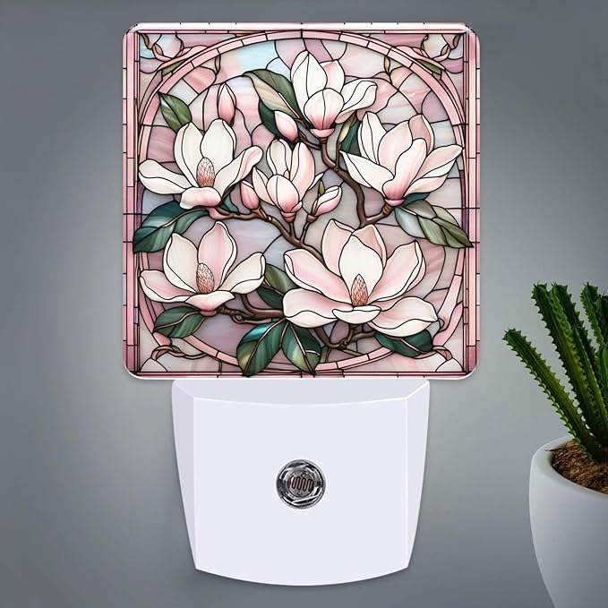 PODMemory Magnolia Stained Glass Night Lights Plug into Wall by PODMemory