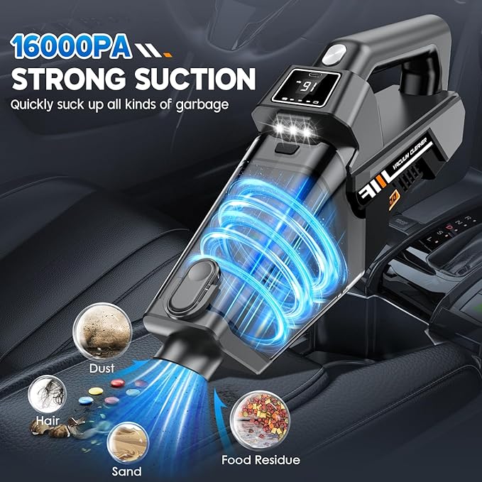 Gxzsk Handheld Vacuum Cordless, 16KPA Powerful Suction Hand Held Vacuum Cleaner - Image 2