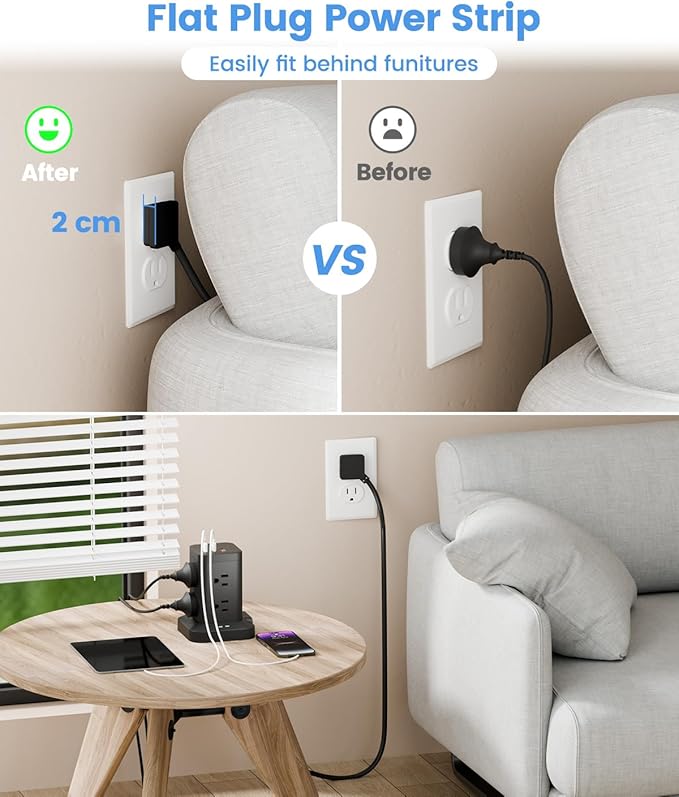 Power Strip Tower with Surge Protector 1800J, Fast Charging Tower PD20W USB-C - Image 5