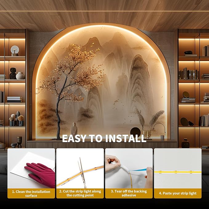 BUNACET COB LED Strip Light 40ft/12m Warm White 3000K High Lumen CRI 90+ - Image 8