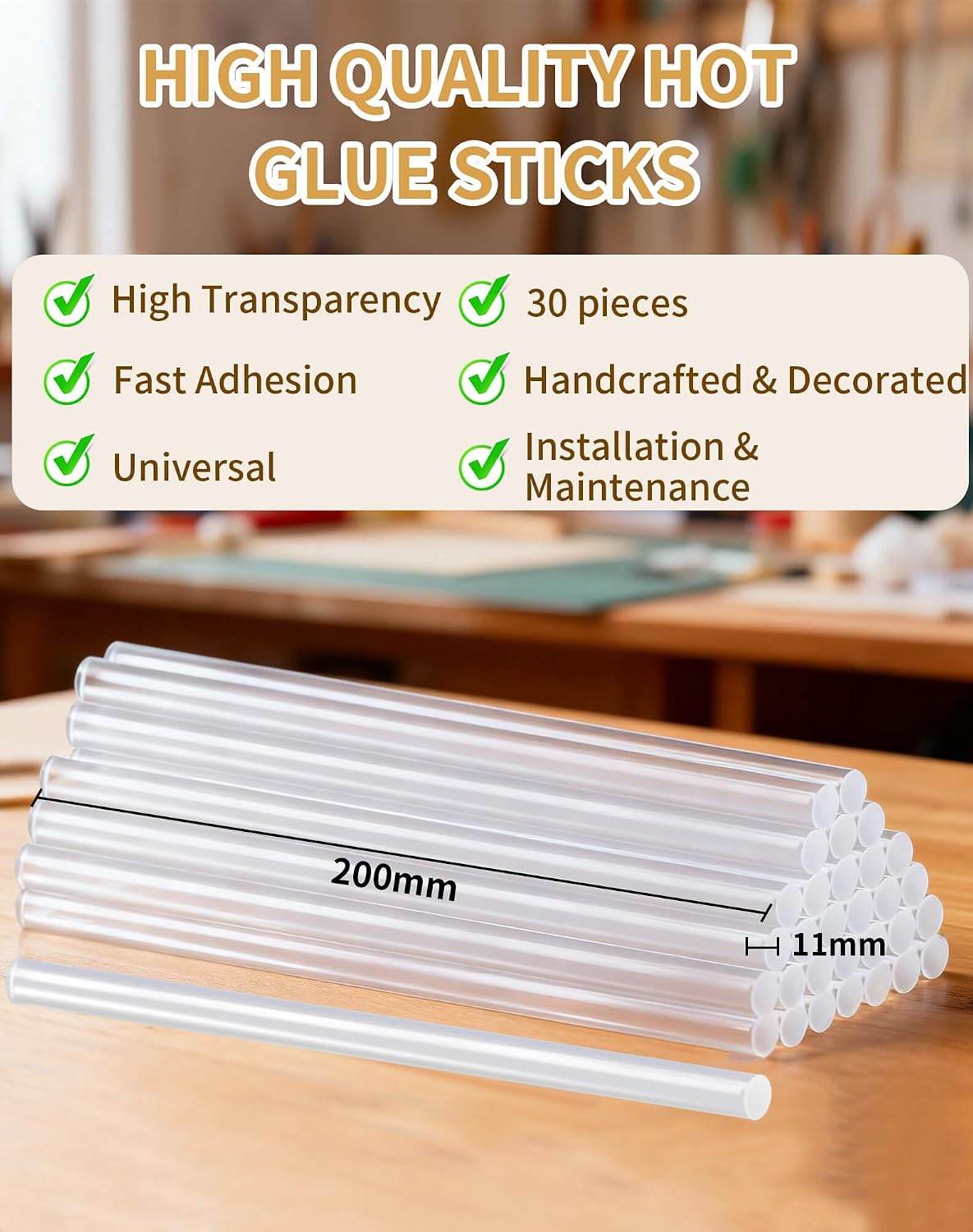 Full Size Hot Glue Sticks(30 Pcs),7.9" x 0.43" Clear Glue Gun Sticks | Perfect for Full Size Hot Glue Gun,Easily Create and Bond Crafts on Wood,Plastic,Glass,Flowers,Fabrics,Foam,Jewellery