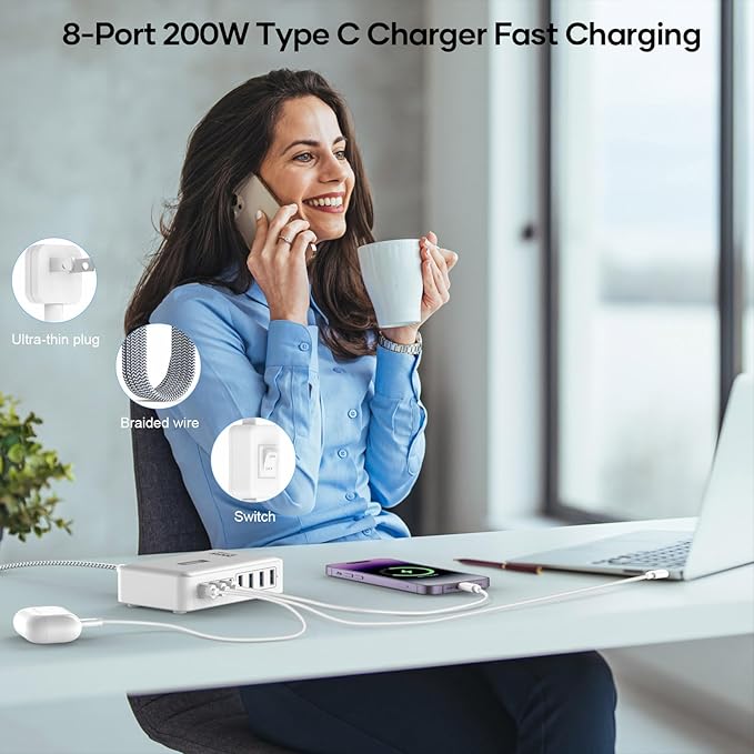 200W Charging Station for Multiple Devices, 8-Port USB C Charger Block Fast - Image 7
