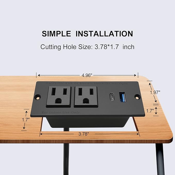 USB C Recessed Power Strip Fast Charge Desktop Power Station 2 Outlets 2 USB - Image 2