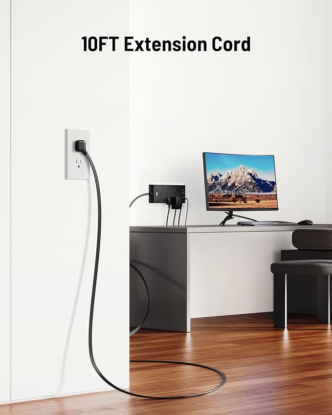 Surge Protector Power Strip 4800J, LeZone 10Ft Long Extension Cord Flat Plug - Image 5