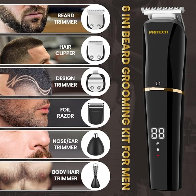 PRITECH Beard Trimmer for Men, 6 in 1 Hair Clippers Kit, Precision Cordless - Image 3