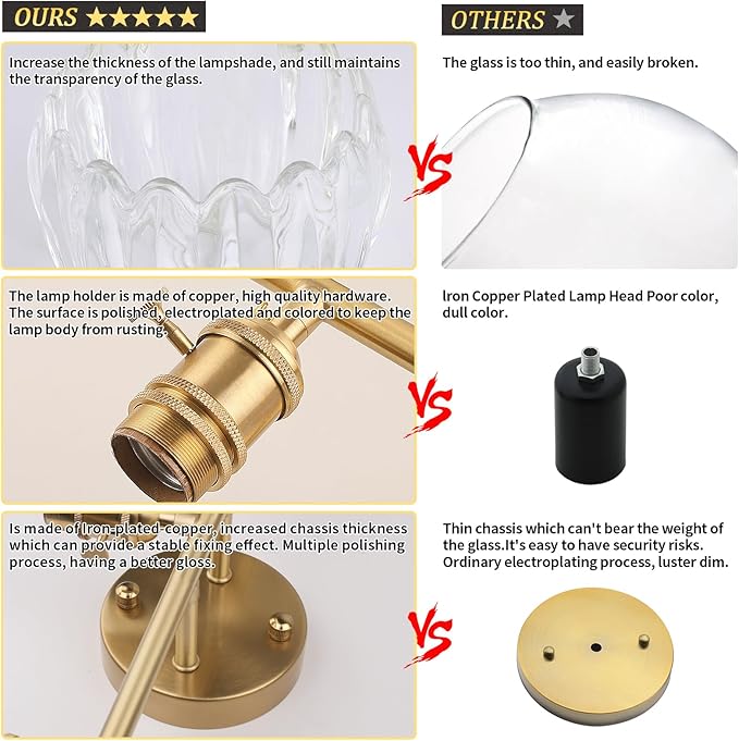 Shenmoyl Bathroom Light Fixtures, 3-Light Brass Vanity Wall Light Over Mirror - Image 8