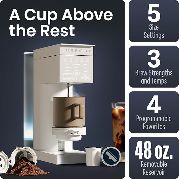 Chefman Caffeinator Single Serve Coffee Maker, Brew Kcups & Grounds, Drip - Image 3