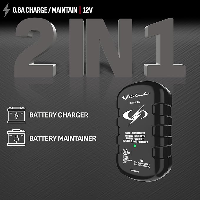 Schumacher Electric 0.8A Car Battery Charger and Maintainer, 2-in-1 Solution - Image 2