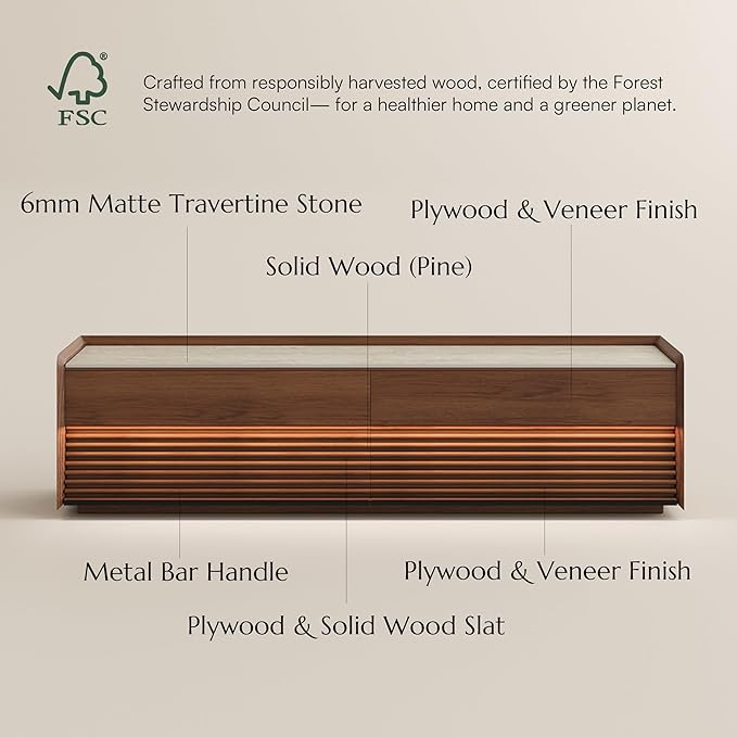 POVISON Fully-Assembled Mid Century Matte Sintered Stone TV Stand, 70.87" Wood - Image 6