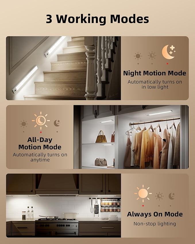 EZVALO 3 Pack Under Cabinet Lighting, 4000mAh Rechargeable Motion Sensor Light - Image 8
