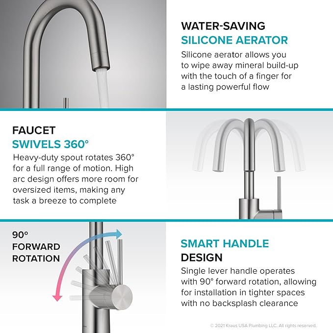 KRAUS Spot Free Oletto Single Handle Kitchen Bar Faucet in All-Brite Stainless - Image 7