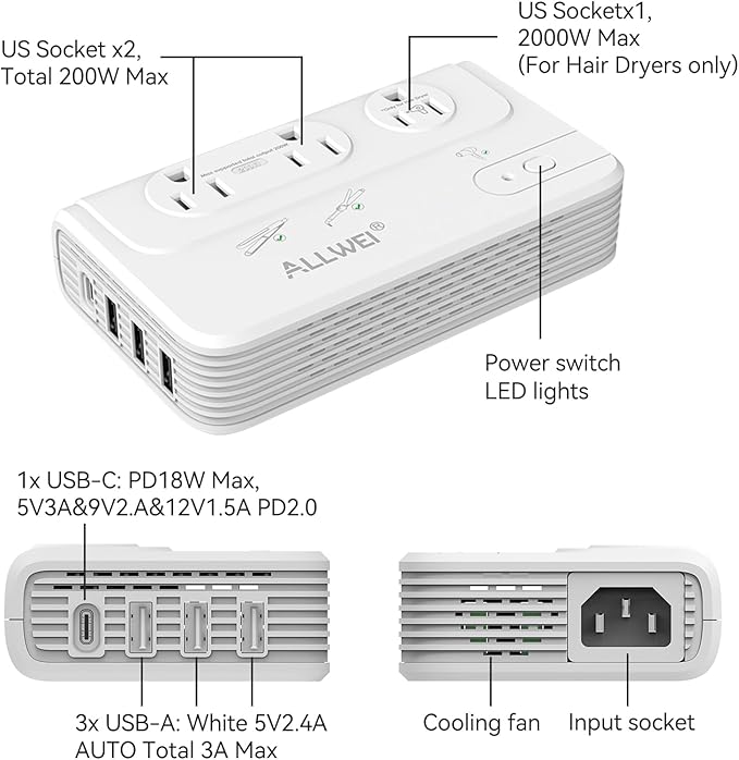ALLWEI 2000W Travel Voltage Converter 220v to 110v Converter - Image 8