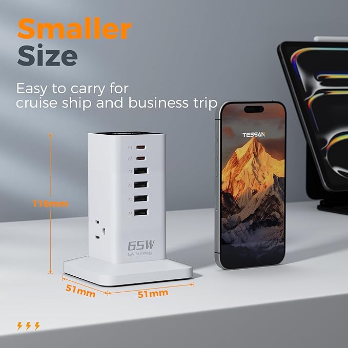 USB Charging Station for Multiple Devices PD 65W, TESSAN 9-in-1 USB C Charger - Image 7