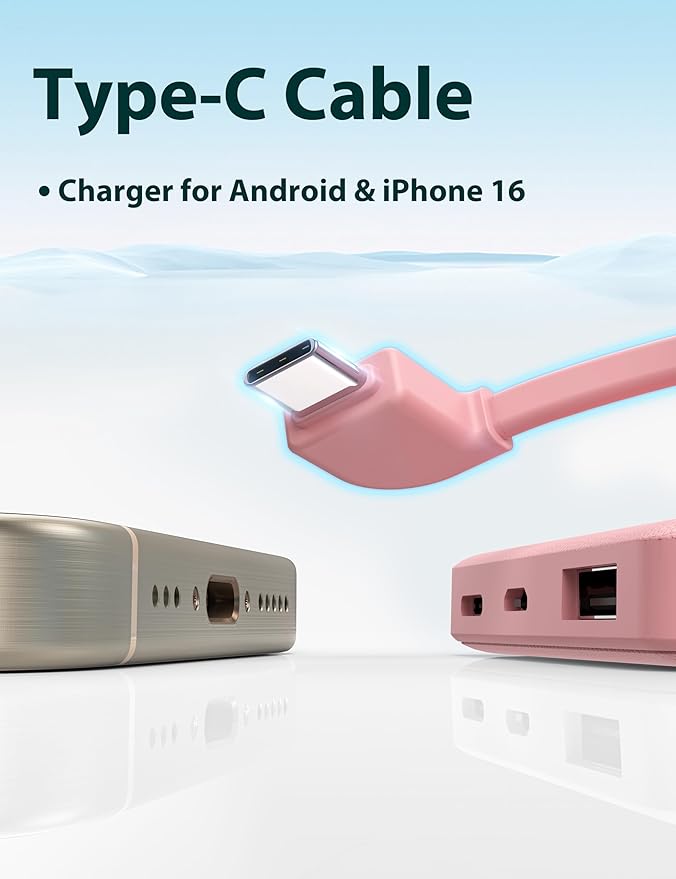 6000mah Ultra Slim Built in Cables Power Bank, Card Size Built in USB C Cords - Image 8