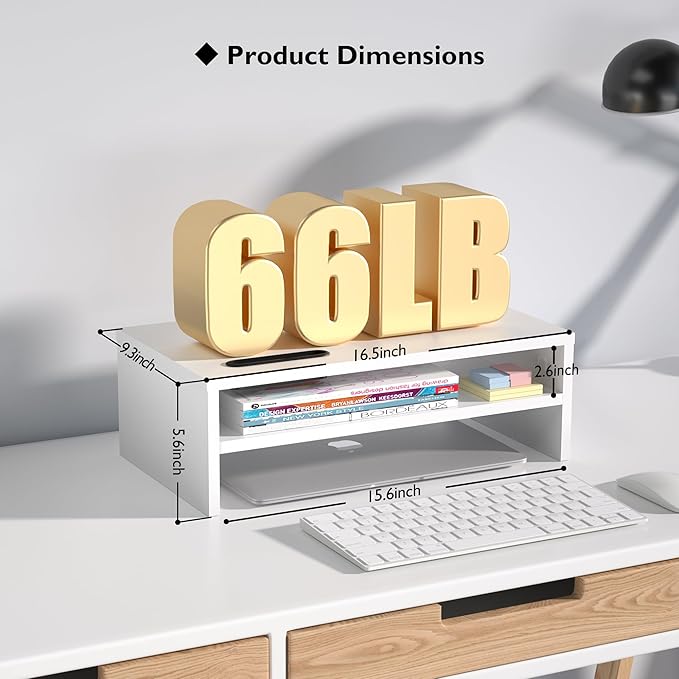 BONTEC Wooden Monitor Stand Riser, 2-Tier Desk Shelf - Image 5