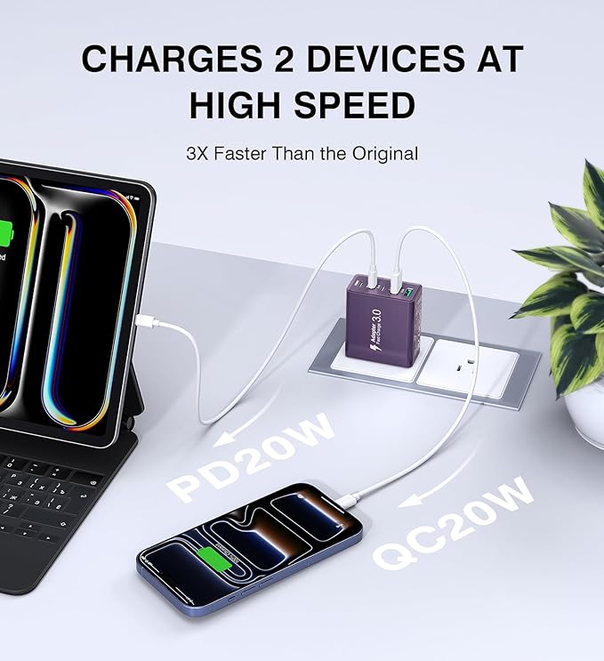 60W USB C Plug, 5-Port Fast Charger Block PD+QC Cube Wall Charging Box Brick - Image 2