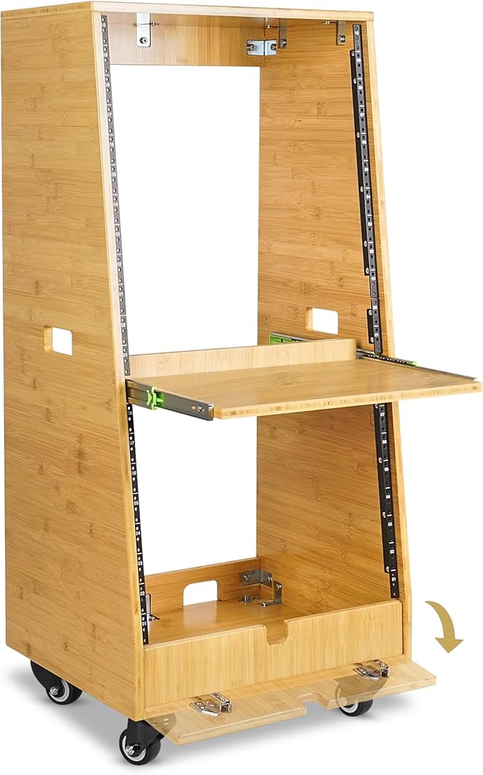 Sound Town DIY Solid Carbonized Bamboo Slanted 20U Studio Rack, - Image 4
