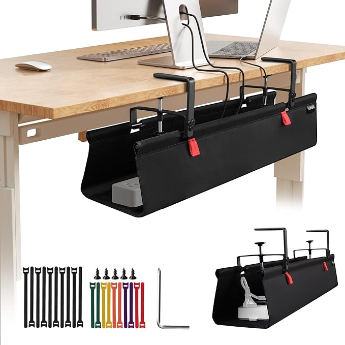 SUREUP9 No Drill Under Desk Cable Management Tray, Fabric Cable Management by SUREUP9