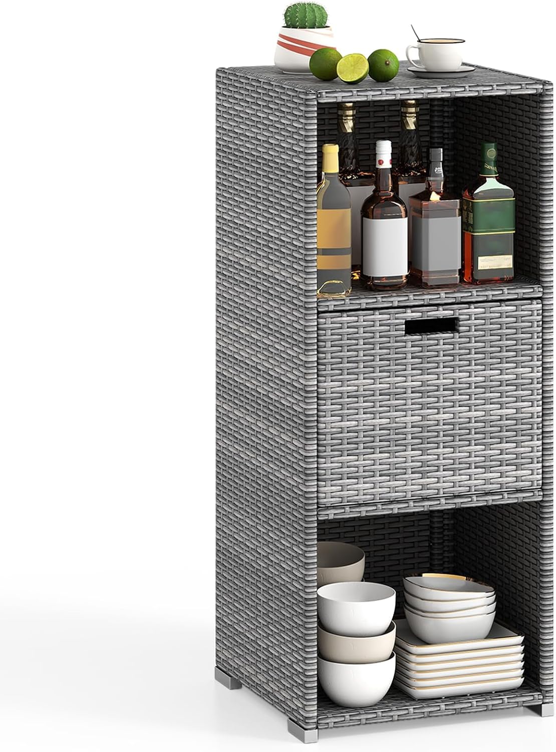 tangkula rattan outdoor storage cabinet, patiojoy outdoor wicker, main product view