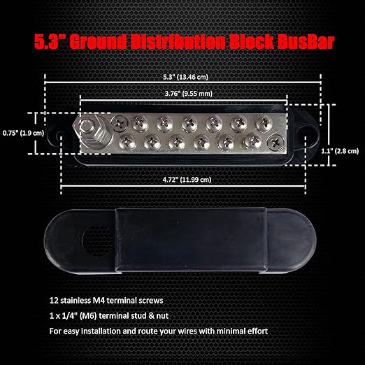1/4" Stud Power Distribution Block Bus Bar - Image 3