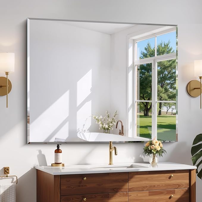 CILIBER Beveled Bathroom Mirror, 40x48 Inch Large Frameless Mirrors by CILIBER