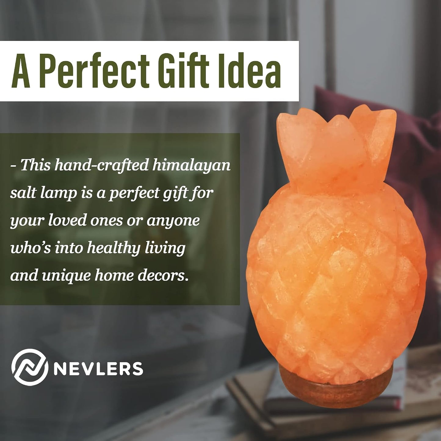 Nevlers Pineapple Shape Pink Himalayan Salt Lamp w/Wood Base for Home Decor | 7-8 lbs & 7"- 8" Tall Himalayan Pink Salt Lamp w/Dimmer Cord & Light Bulb | 100% Salt Rock Lamp | Ambient Salt Crystal Lamp