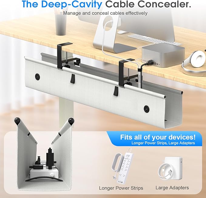 KIGJU Under Desk Cable Management Tray, 40-inch No-Drill Cord Organizer - Image 3