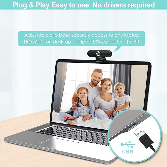 UHD 4K Webcam with Microphone: 8MP USB Computer Web Camera with Privacy Shutter - Image 4