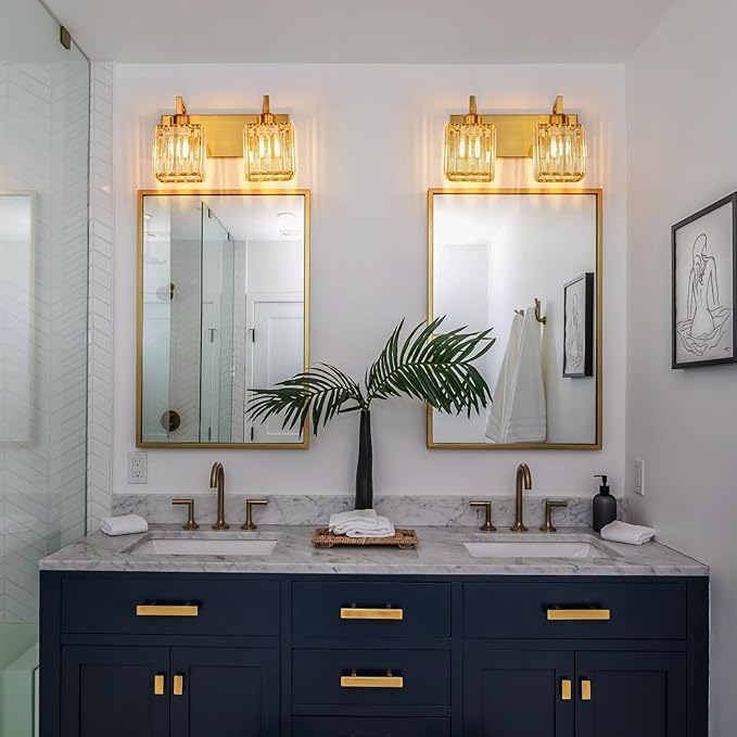 FDPBY Modern Bathroom Vanity Light 2-Lights Gold Crystal Wall Lamp Bathroom - Image 2