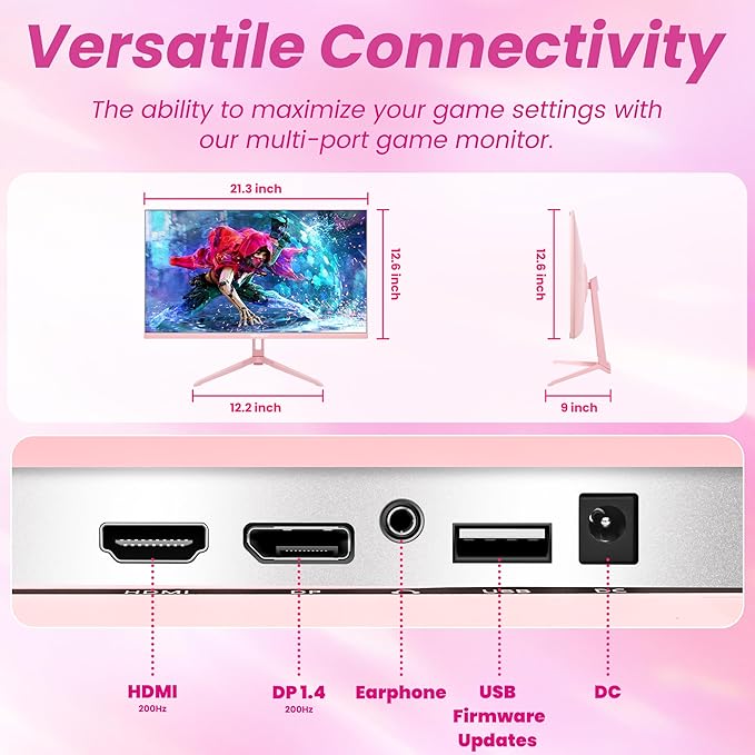 SKitphrati Pink 24 inch Gaming Monitor 200Hz Refresh Rate FHD 1080p Resolution - Image 7
