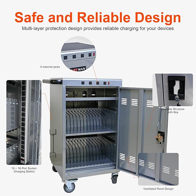 Aokleo Laptop Charging Cart, 35 Devices Tablet Storage Carts - Image 5