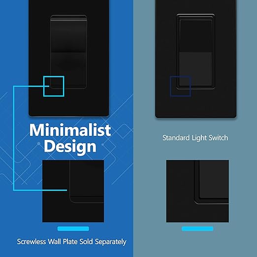 LIDER Black Minimalist Decorator Switch, Frameless Light Switch, On/Off Rocker - Image 4