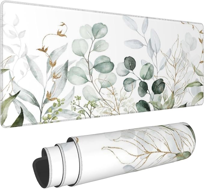 Green Gold Leaves and Branches Extended Big Mouse Pad Large, XL Gaming Mouse by CANFLASHION