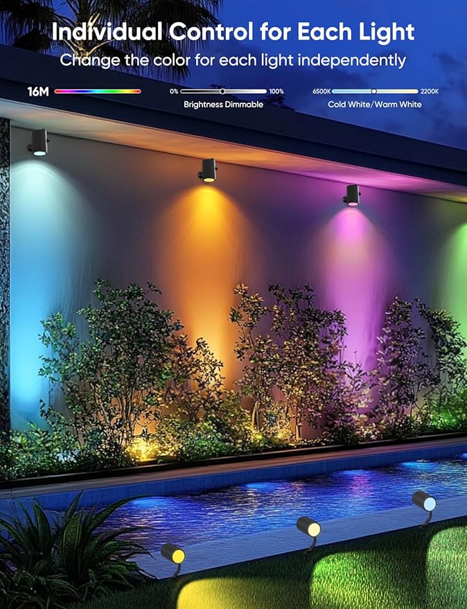 APPECK Smart Outdoor Spot Lights 24W, RGBCW Color Changing Landscape Lights 4 - Image 3