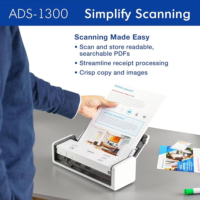 Brother ADS-1300 Compact Desktop Scanner | Scan Speeds of Up to 30ppm | Single - Image 4