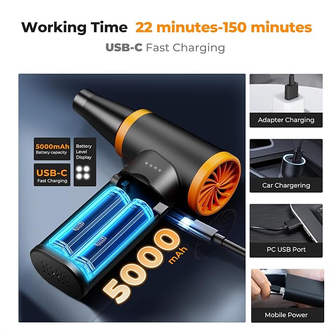 K&F CONCEPT Brushless Compressed Air Duster, 3 Gear Adjustable, 120000 RPM - Image 5